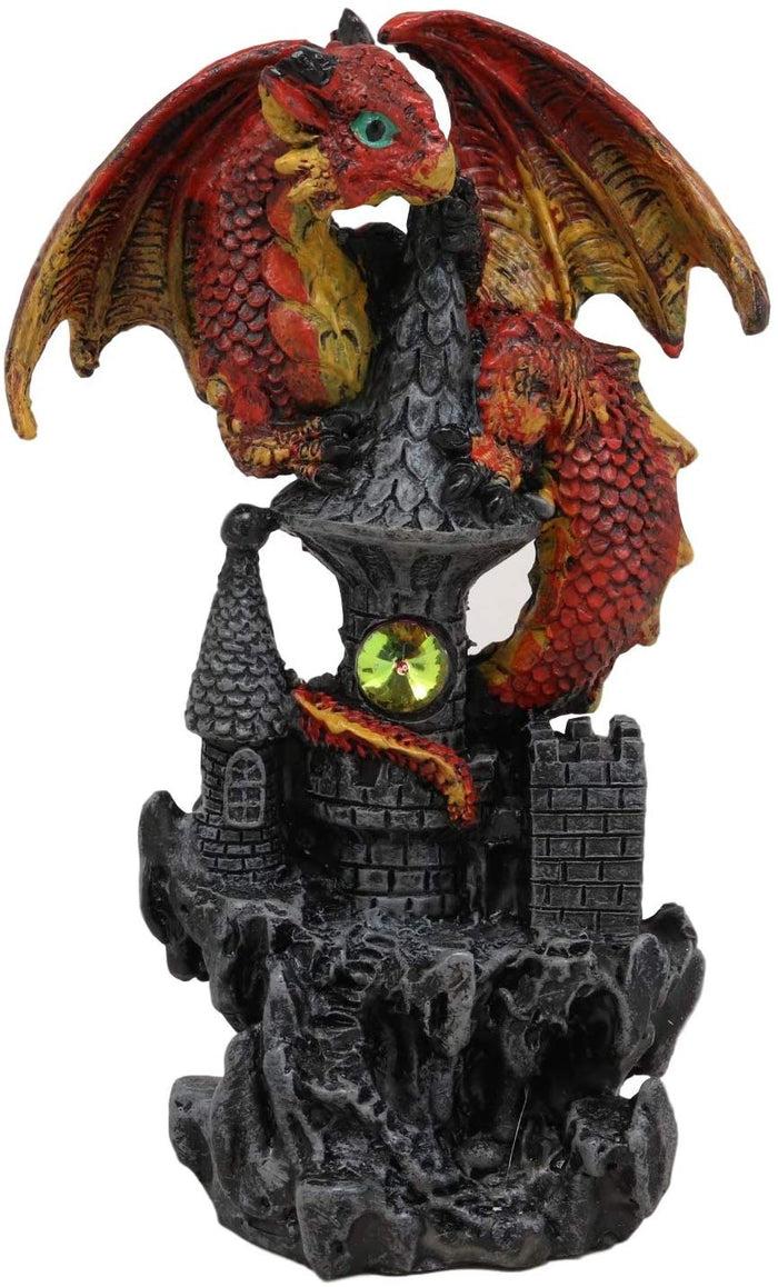 Ebros Small Guardian Dragon Protecting Castle With Rhinestone Rock Crystal Tabletop