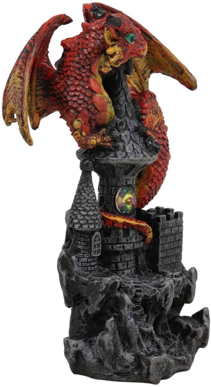 Ebros Small Guardian Dragon Protecting Castle With Rhinestone Rock Crystal Tabletop