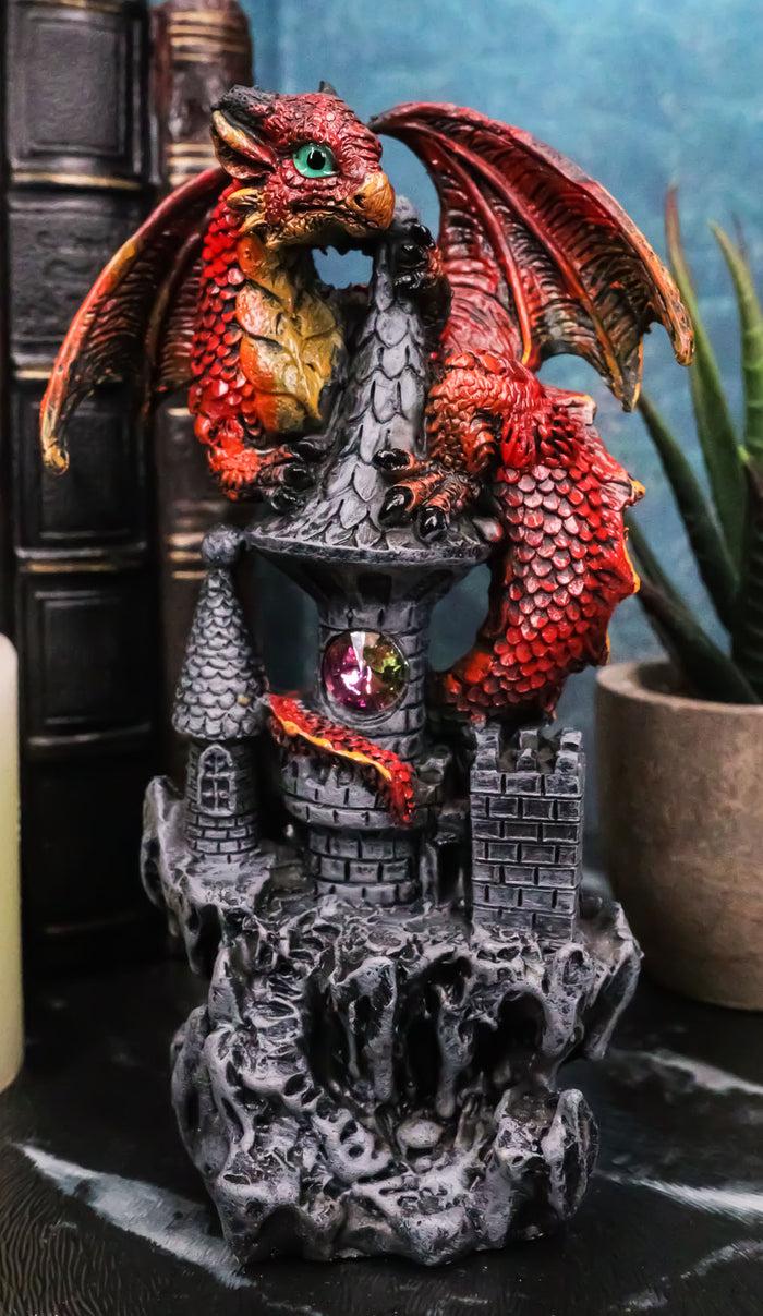 Ebros Small Guardian Dragon Protecting Castle with Rhinestone Rock Crystal Tabletop