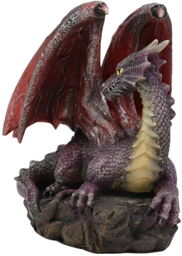 Ebros Small Purple Dragon With Wings Resting On Volcanic Rock Figurine 3.5" Tall