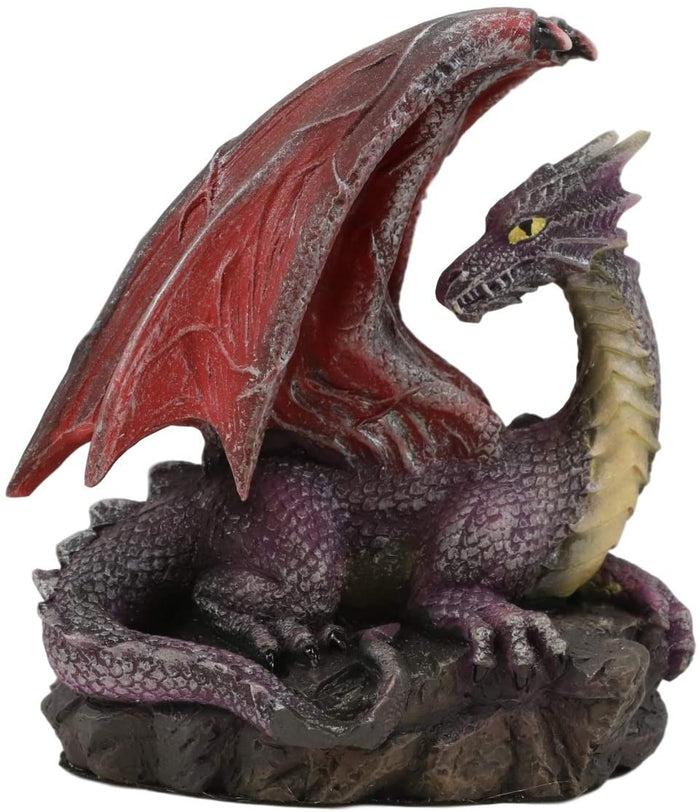 Ebros Small Purple Dragon With Wings Resting On Volcanic Rock Figurine 3.5" Tall