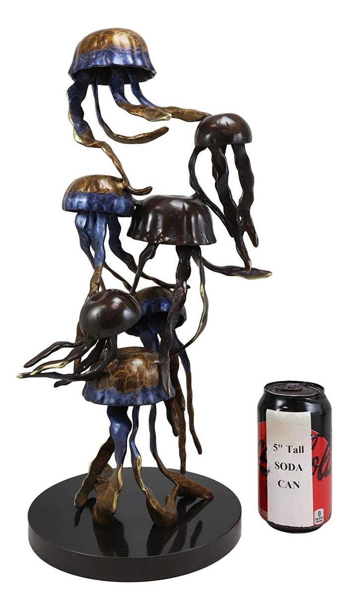 Ebros Solid Brass Large Colorful Nautical Pacific Ocean Jellyfish Sextet Swarm Floating In The Sea Statue With Marble Base 17.75" Tall Museum Gallery Quality Marine Accent Coastal Decorative Figurine