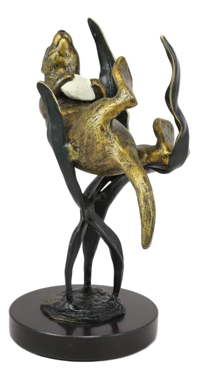Ebros Solid Brass Nautical Pacific Ocean Sea Otter Lying On Its Back With Giant Seaweeds Kelp Statue On Marble Base 10" Tall Museum Gallery Quality Marine Weasel Otters Figurine Coastal Decorative