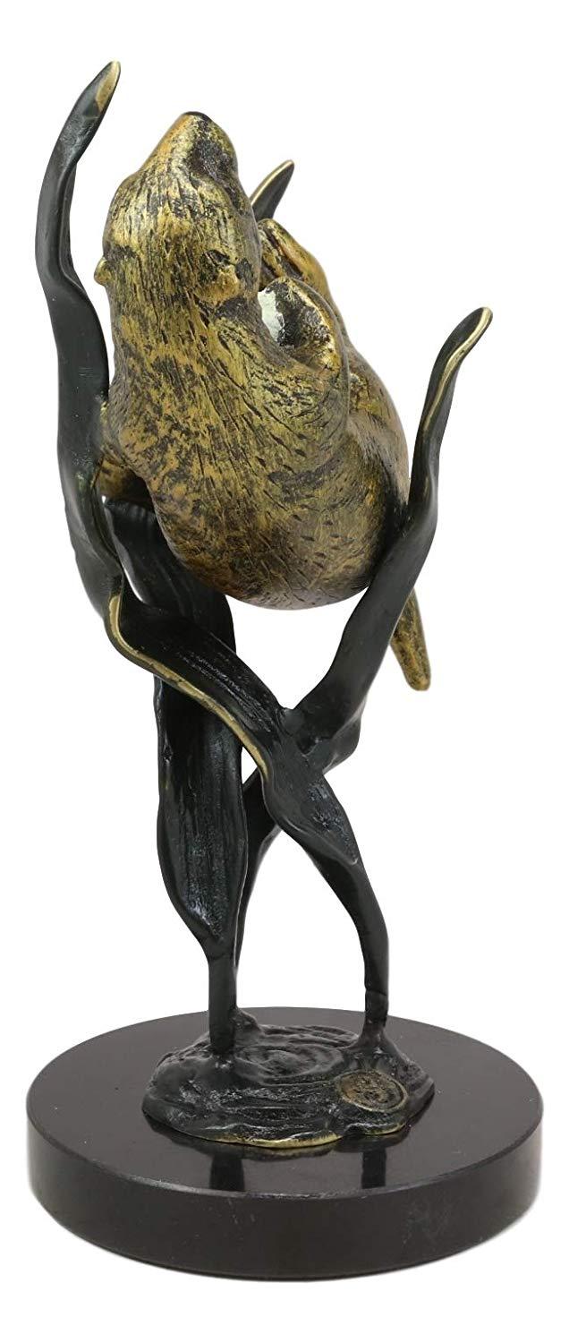 Ebros Solid Brass Nautical Pacific Ocean Sea Otter Lying On Its Back With Giant Seaweeds Kelp Statue On Marble Base 10" Tall Museum Gallery Quality Marine Weasel Otters Figurine Coastal Decorative