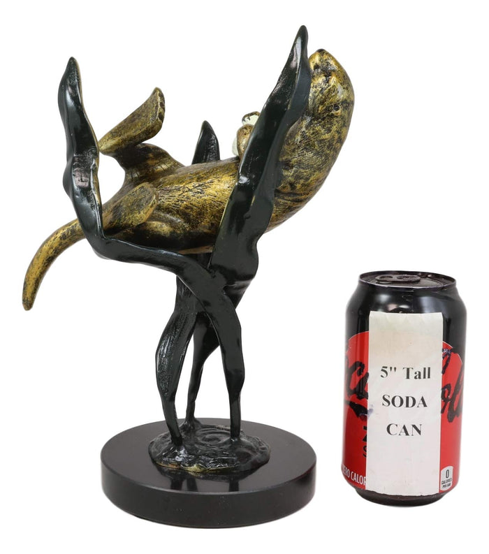 Ebros Solid Brass Nautical Pacific Ocean Sea Otter Lying On Its Back With Giant Seaweeds Kelp Statue On Marble Base 10" Tall Museum Gallery Quality Marine Weasel Otters Figurine Coastal Decorative