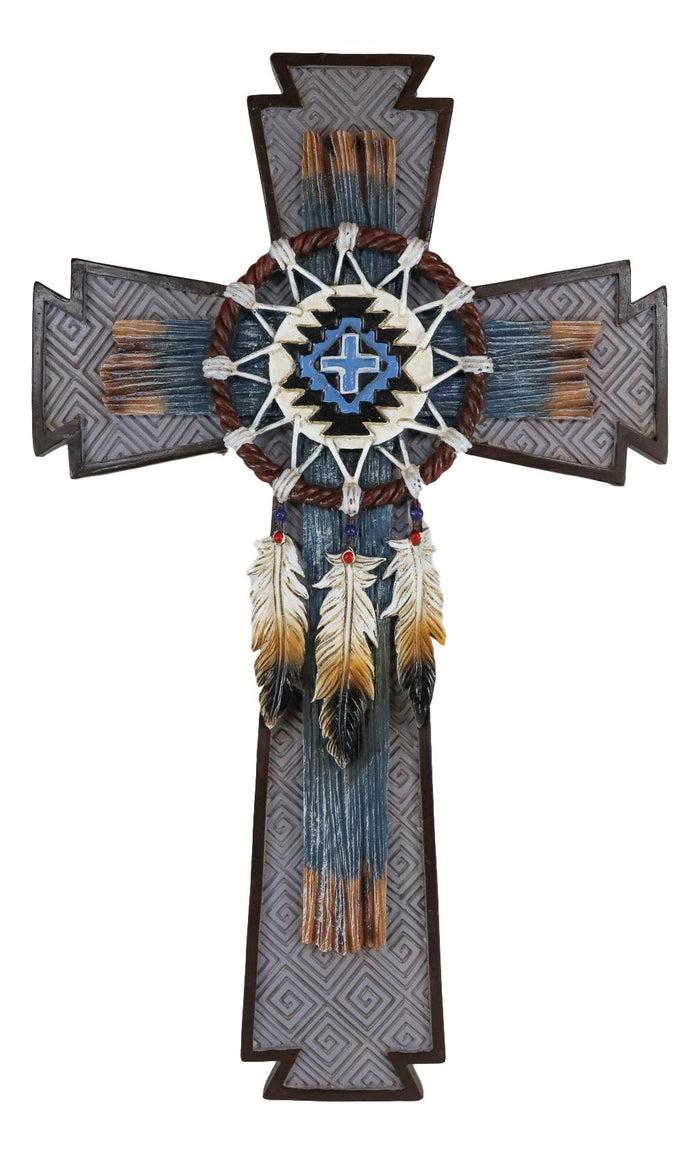 Ebros Southwest Native Indian Navajo Vector Eagle Feathers Web Dreamcatcher Wall Cross