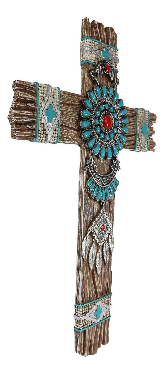 Ebros Southwest Native Indian Navajo Vector Turquoise Beads Dreamcatcher Wall Cross