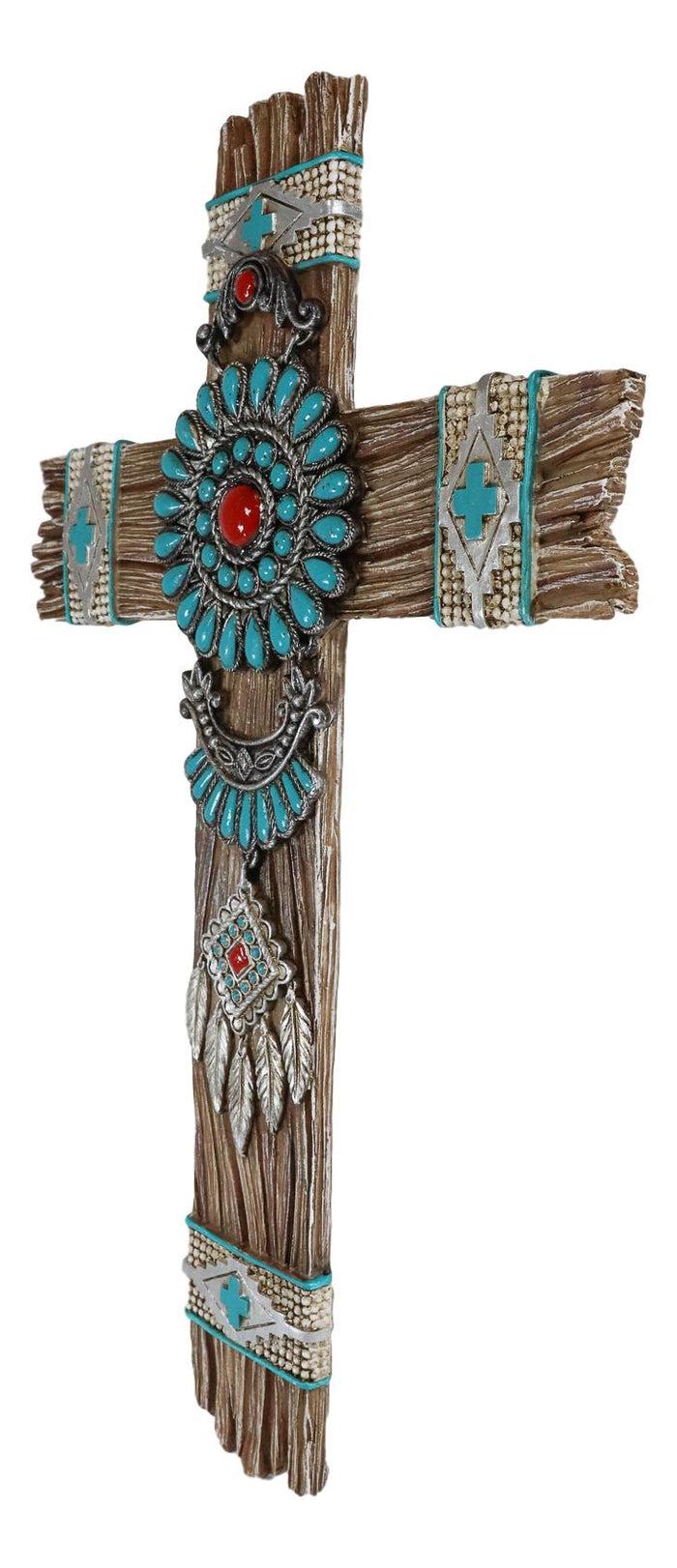 Ebros Southwest Native Indian Navajo Vector Turquoise Beads Dreamcatcher Wall Cross