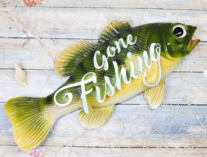 Ebros Southwest Nautical Gone Fishing Sea Bass Fish Hanging Wall Plaque 16.75"L