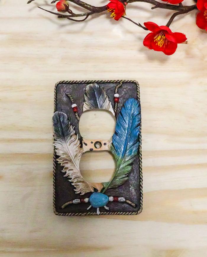 Ebros Southwestern Native 3 Feathers Double Receptacle Outlet Cover Set Of 2