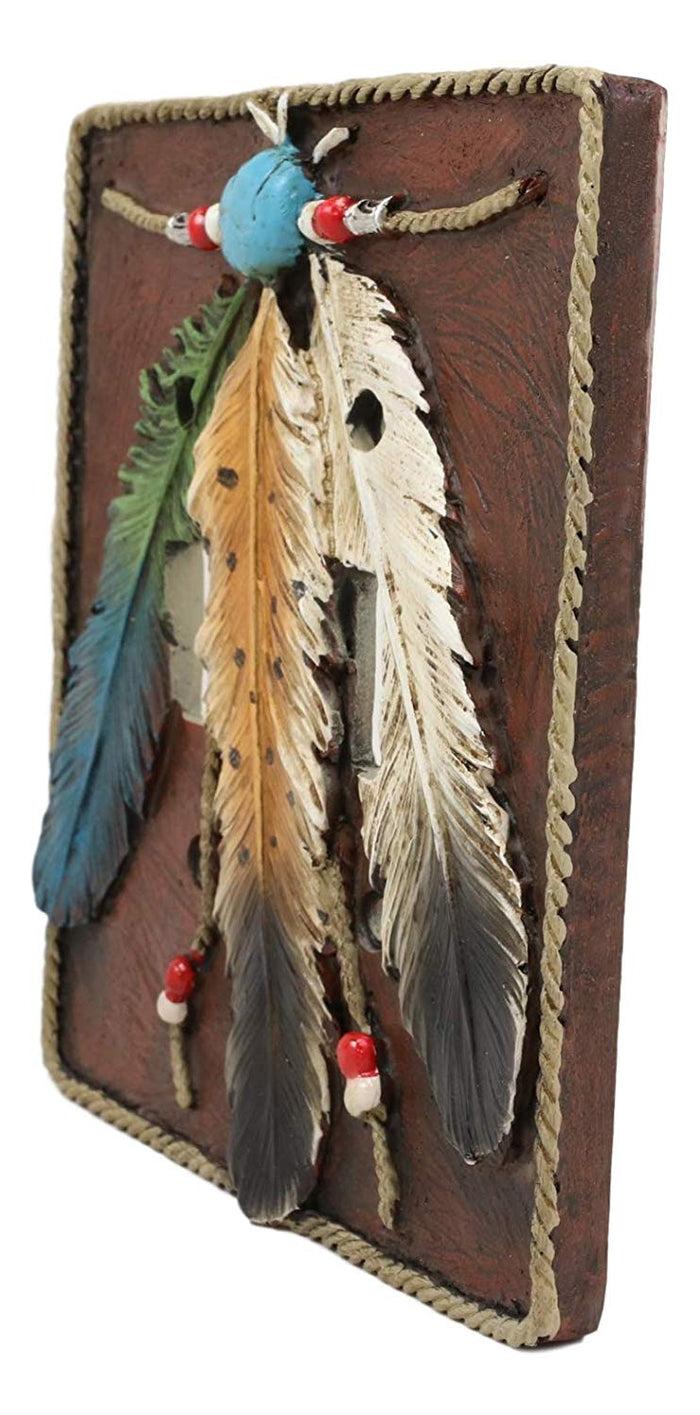 Ebros Southwestern Native 3 Feathers Double Toggle Switch Plate Cover Set Of 2