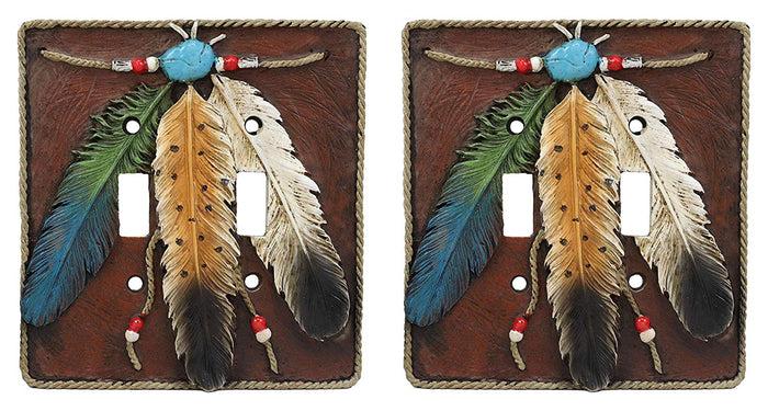 Ebros Southwestern Native 3 Feathers Double Toggle Switch Plate Cover Set Of 2