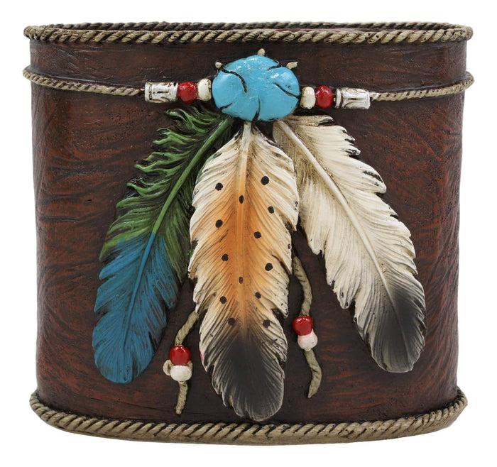 Ebros Southwestern Tribal 3 Feathers Turquoise Stone And Beads Dream Catcher Design Bathroom Vanity Accent Figurine Decor Accessories (Toothbrush And Toothpaste Holder)