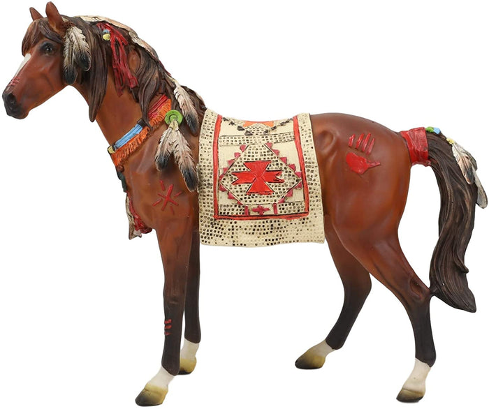 Ebros Spirit Horse With Painted Tapestry Saddle Hand Crafted Statue 9.5" Long