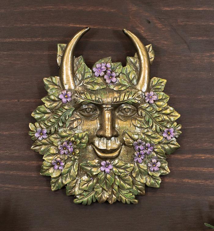 Ebros Spring Blooms & Blossoms Horned Greenman Pan Wall Decor Plaque Sculpture