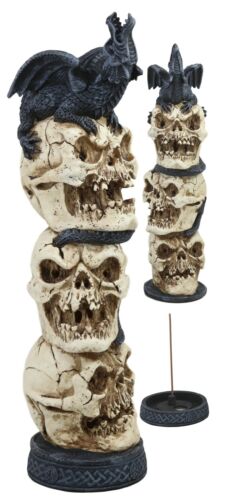 Ebros Stacked Skulls With Bellowing Totem Dragon Backflow Incense Burner Statue