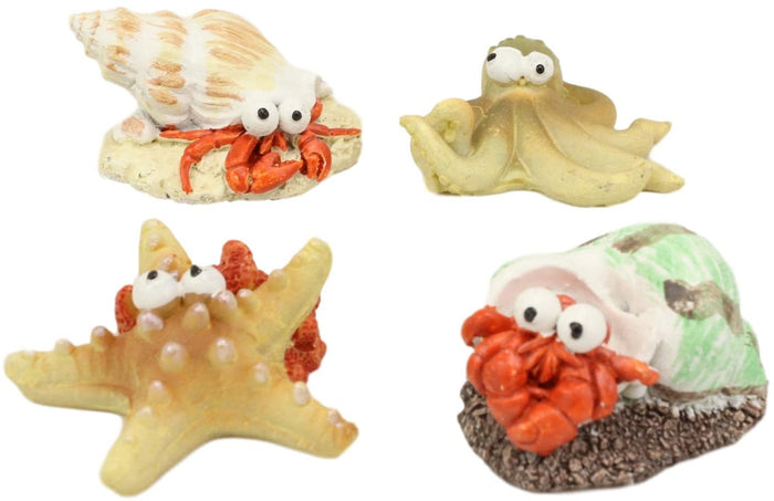 Ebros Starfish Octopus And Hermit Crabs Small Miniature Figurines Set Of 4