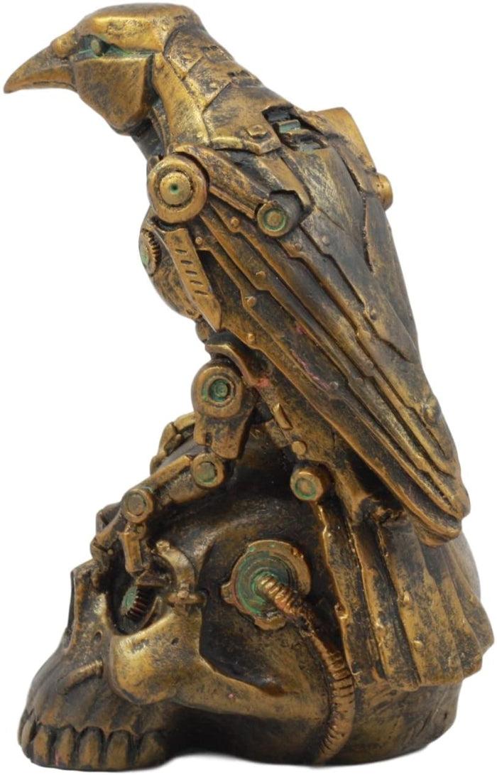Ebros Steampunk Cyborg Scavenger Crow Raven On Rusted Robotic Skull Statue Decor