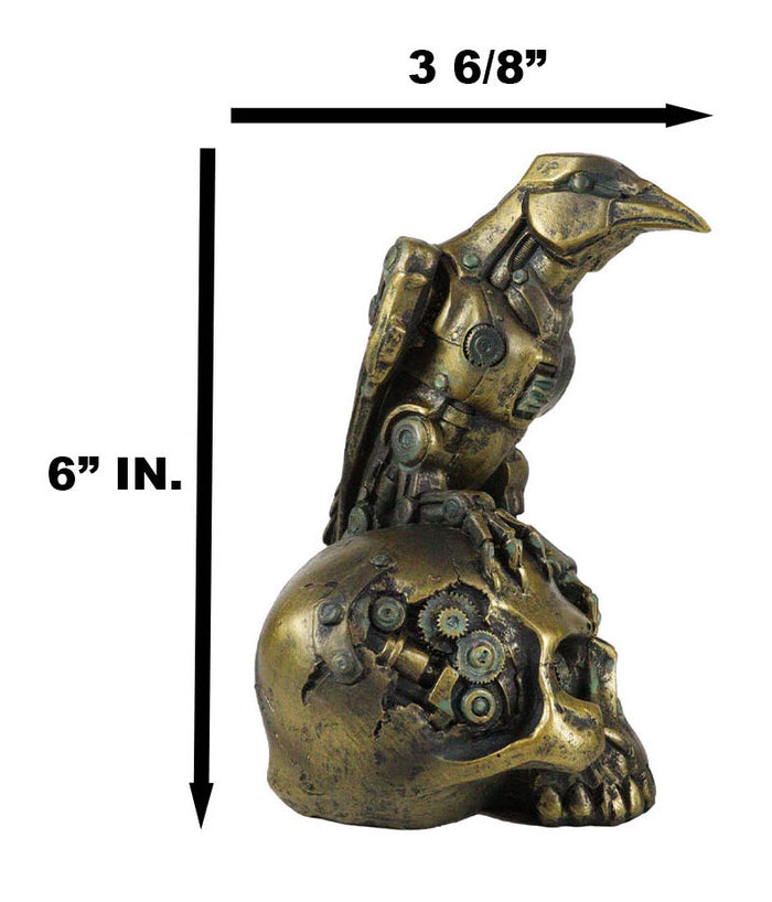 Ebros Steampunk Cyborg Scavenger Crow Raven On Rusted Robotic Skull Statue Decor