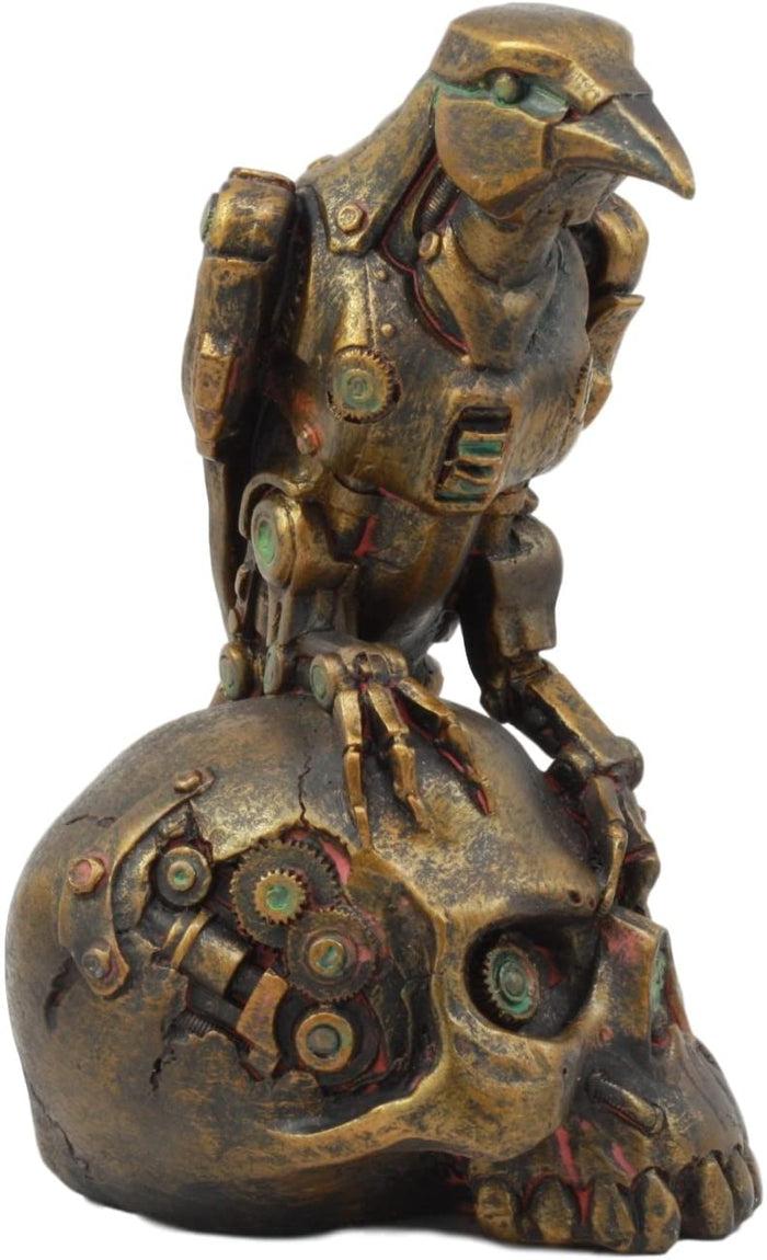 Ebros Steampunk Cyborg Scavenger Crow Raven On Rusted Robotic Skull Statue Decor