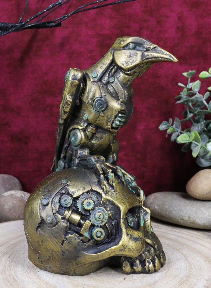 Ebros Steampunk Cyborg Scavenger Crow Raven On Rusted Robotic Skull Statue Decor