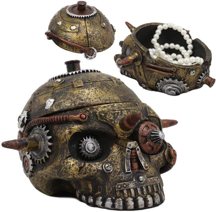 Ebros Steampunk Cyborg Skull Small Decorative Box 7.5" L Jewelry Skull Container