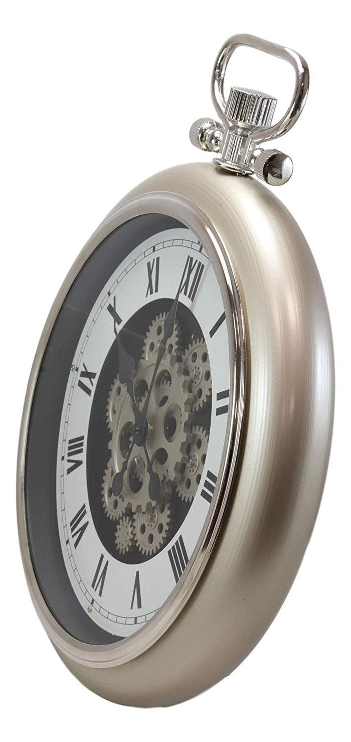 Ebros Steampunk Gears European Pocket Watch Style Wall Clock Satin Champagne