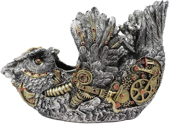 Ebros Steampunk Great Horned Owl Wine Bottle Holder With Painted Gearwork