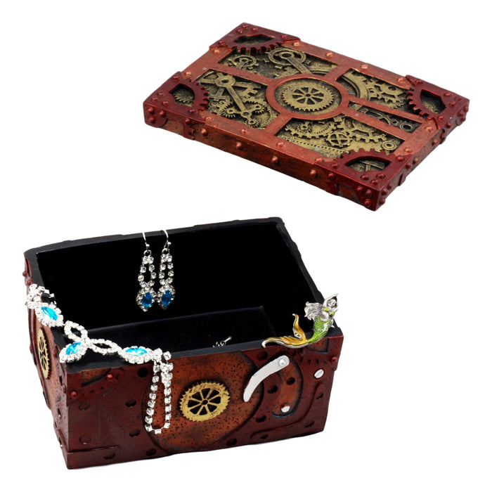 Ebros Steampunk Mechanical Gears Clockwork Jewelry Box Figurine 5"L Science Fiction
