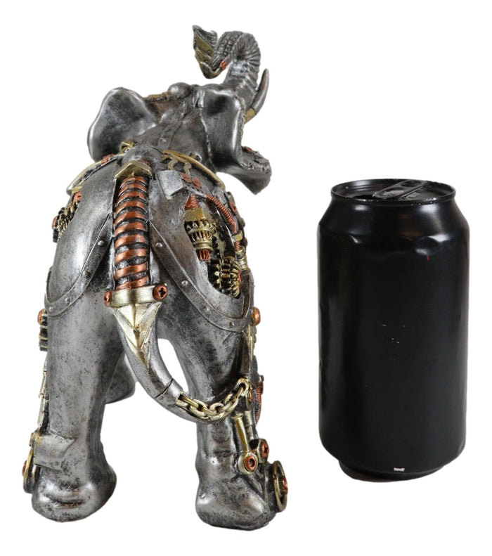 Ebros Steampunk Pressure Valve Geared Cyborg Elephant With Trunk Up Figurine