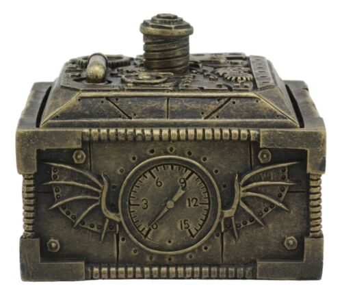 Ebros Steampunk Time Machine Mechanical Gears Design Lidded Jewelry Box Figurine