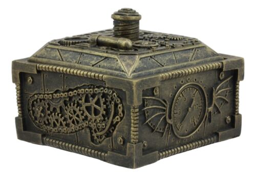 Ebros Steampunk Time Machine Mechanical Gears Design Lidded Jewelry Box Figurine