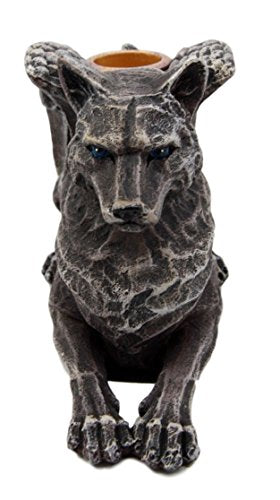 Ebros Stoic Guardian Winged Wolf Gargoyle Gothic Candleholder Figurine 6.5"L