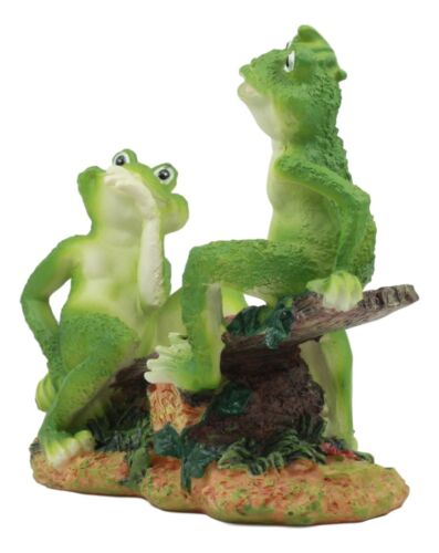 Ebros Summer Fun Cottage Garden Whimsical Frogs Sitting On Seesaw With Ladybug Statue 7.75" Long Collectible For Frog Toad Lovers As Home Decorative
