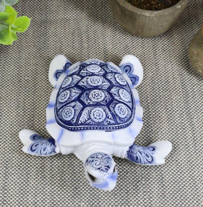 Ebros Terracotta Blue And White Feng Shui Celestial Sea Turtle Statue 4.5" Wide Talisman Of Stability And Fortune Lucky Tortoise Figurine Decorative Zen Turtles Tortoises