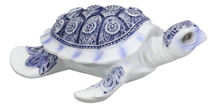 Ebros Terracotta Blue And White Feng Shui Celestial Sea Turtle Statue 4.5" Wide Talisman Of Stability And Fortune Lucky Tortoise Figurine Decorative Zen Turtles Tortoises