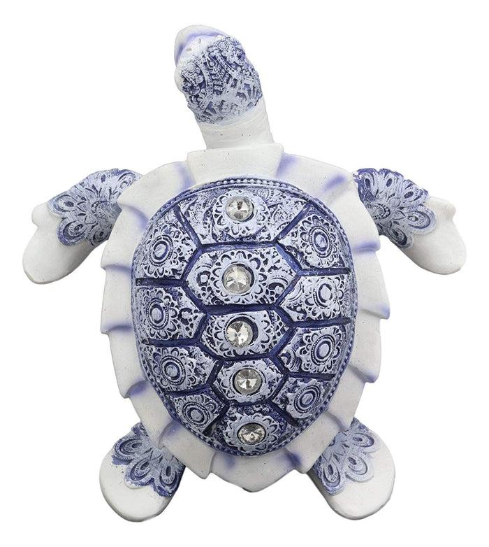 Ebros Terracotta Blue And White Feng Shui Celestial Sea Turtle Statue 6" Wide