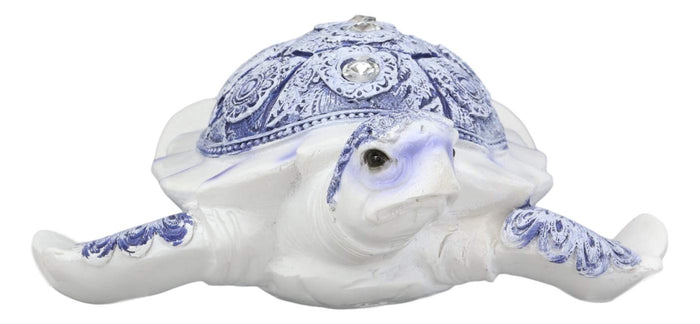 Ebros Terracotta Blue And White Feng Shui Celestial Sea Turtle Statue 6" Wide