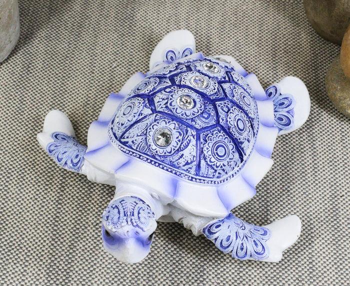 Ebros Terracotta Blue And White Feng Shui Celestial Sea Turtle Statue 6" Wide
