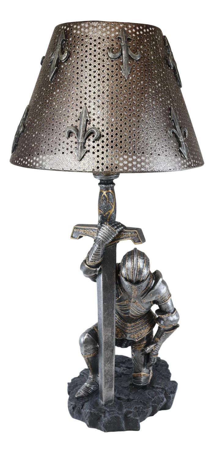 Ebros The Accolade Kneeling Knight Suit Of Armor Ceremony Side Table Lamp 22"H