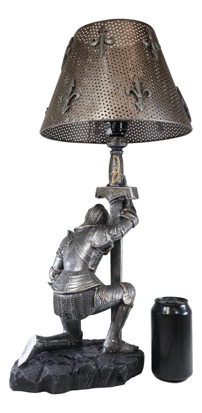 Ebros The Accolade Kneeling Knight Suit Of Armor Ceremony Side Table Lamp 22"H
