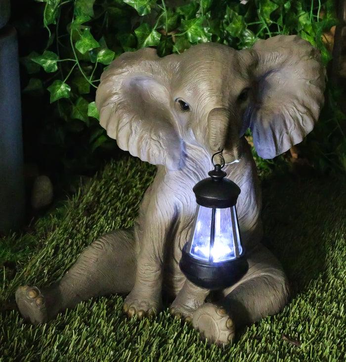 Ebros The Adorable Pachy Elephant Garden Patio Figurine W/ Solar LED Light Lantern Lamp 13.75"H