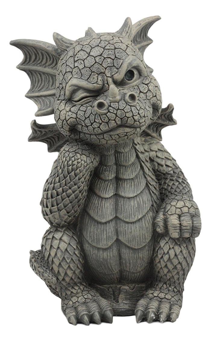 Ebros The Thinker Whimsical Garden Dragon Statue 10"H Cute Baby Dragon Winking Eye