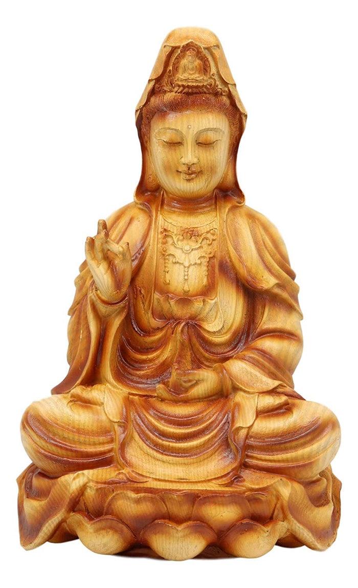 Ebros The Water And Moon Goddess Abhaya Mudra Kuan Yin Bodhisattva Statue 9" Tall Guan Yin Immortal Deity Of Protection Reassurance And Blessing Museum Decorative Altar Figurine