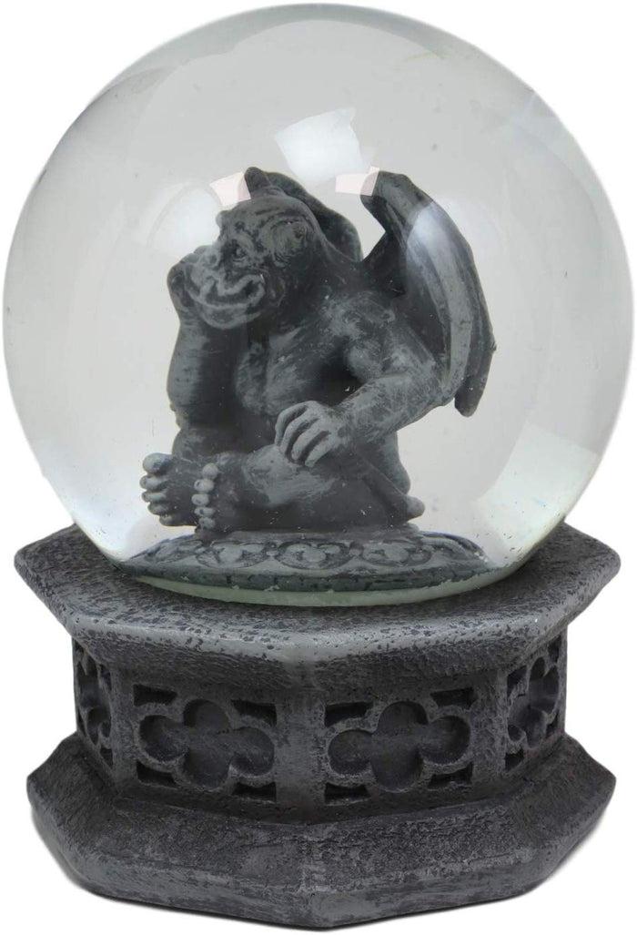 Ebros Thinker Gargoyle Water Snow Globe With Pedestal Base 100mm Figurine 5"H