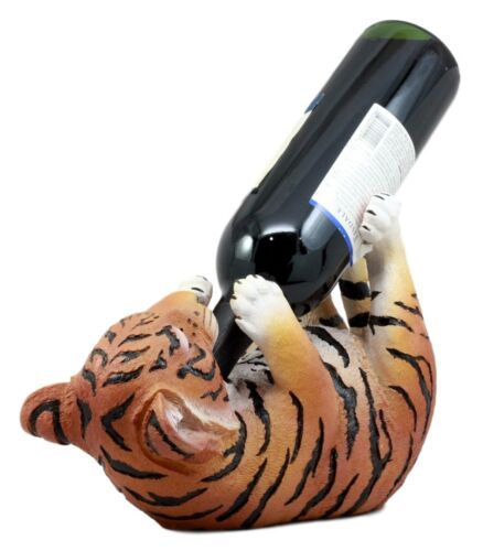 Ebros Thirsty Baby Bengal Tiger Cub Wine Bottle Holder Figurine 10"L Giant Cat Hunter