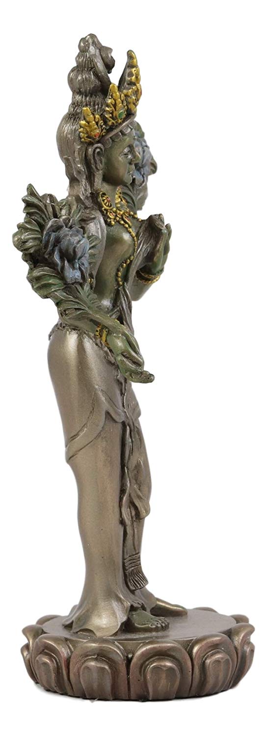 Ebros Tibetan Buddhism Arya Khadiravani Green Tara With Utpala Flowers Statue 8.25" Tall
