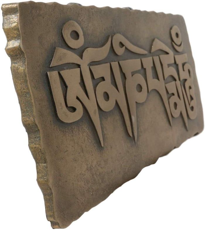 Ebros Tibetan Buddhism Om Mani Padme Hum Mantra Resin Wall Sculpture 10"L Plaque