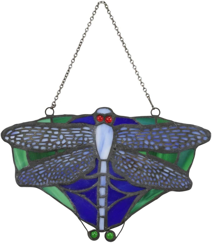 Ebros Tiffany 7.25" W Dragonfly Insect Suncatcher Stained Glass Art Panel Wall