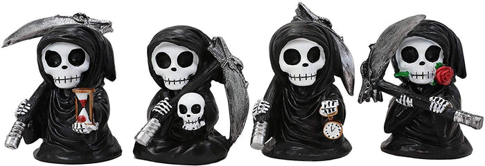 Ebros Time Waits For No Man Mini 4" Tall Chibi Grim Reapers Figurines Set Of 4